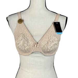 Wacoal SZ 36C Convertible Bra Semi-Sheer Floral Lace Adjustable Wired Beige New